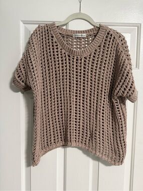 Zenana Outfitters Open Knit Short Sleeve Sweater - Mauve Taupe